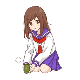 😯 Anime, Ragazza, Uniforme scolastica, Kawaii, Tè, Carina telegram sticker