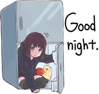 😴 Good night. Anime, Meisje, Nacht, Slaap, Koelkast, Cartoon, Goedenacht whatsapp sticker