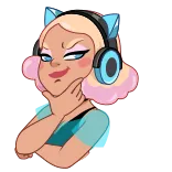 🤔 Dessin animé, Fille, Casque, Oreilles de chat, Sourire narquois, Rose, Bleu whatsapp sticker