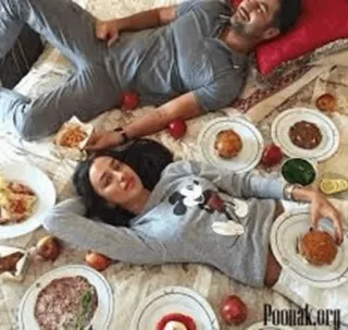 😋 Poonak.org food, couple, bed, meal, lifestyle telegram sticker