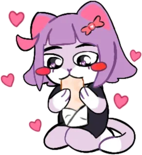 🌯 猫, アニメ, ハート, かわいい, 可愛い, スナック, 紫, 漫画 whatsapp sticker