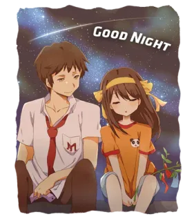 😪 GOOD NIGHT bonne nuit, animé, couple, étoiles telegram sticker