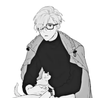 🪁 อนิเมะ, แมว, แว่นตา, ผู้ชาย, ตัวละคร telegram sticker