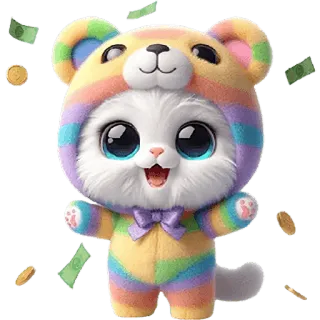 🤑 고양이, 무지개, 귀여운, 동물, 곰, 화려한, 돈, 동전 telegram sticker