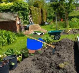 👨‍🌾 Pepe the Frog pepe, żaba, mem, ogrodnictwo, motyka, kreskówka telegram sticker