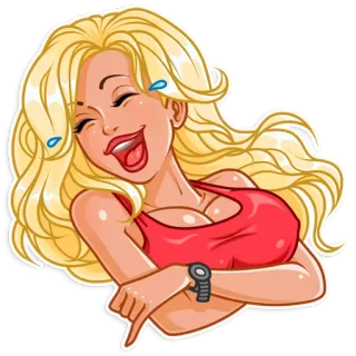 😂 mujer, rubia, riendo, sticker, dibujo animado, pulgares abajo, gesto whatsapp sticker