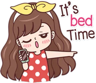 📱 It's bed Time Cartone animato, Sonno, Ora di andare a letto, Ragazza, Assonnato, Stanco telegram sticker