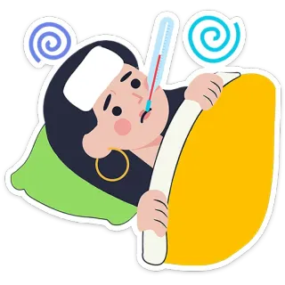 🤒 enfermo, enfermo, termómetro, fiebre, gripe, resfriado, salud, mujer telegram sticker