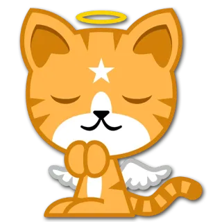 😇 Katze, Engel, Heiligenschein, niedlich, Flügel, beten, Stern, Cartoon, Tier whatsapp sticker