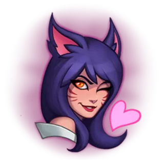 😘 Ahri League of Legends videogioco, personaggio, gatto, volpe, occhiolino, cuore, ritratto telegram sticker