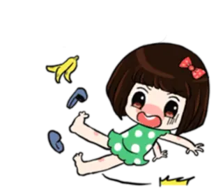 😦 Mädchen, Cartoon, Anime, ausrutschen, fallen, Bananenschale telegram sticker