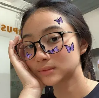 🦋 여자, 나비, 안경, 얼굴, 젊은 telegram sticker