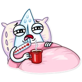 🤒 病気, 熱, 体温計, コーヒー, ベッド, 枕, 疲れた, 風邪 telegram sticker