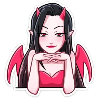 👂 demon, devil, horns, wings, woman, cartoon, fantasy, sticker whatsapp sticker