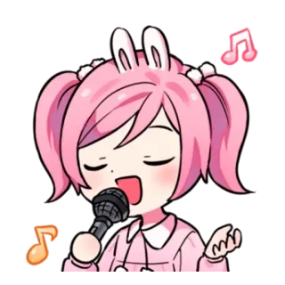 🎶 Anime, Chica, Cantando, Micrófono, Música, Rosa telegram sticker