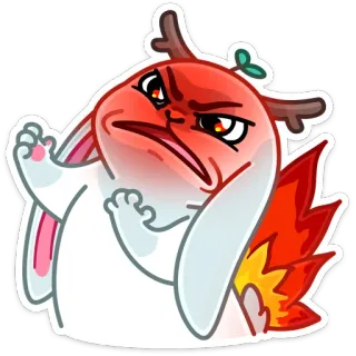 🧘‍♂ irritado, coelho, coelho, desenho animado, fogo, vermelho, branco, aborrecido telegram sticker
