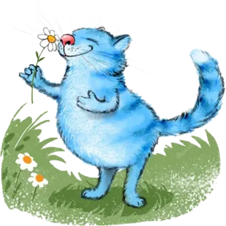 💐 cat, flower, animal, cute, blue, cartoon, whimsical, daisy telegram sticker