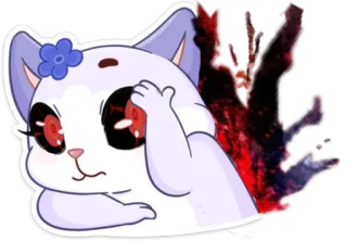 🤭 gato, assustador, anime, adesivo, olhos vermelhos, desenho animado, terror whatsapp sticker