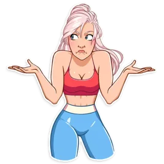 🤷‍♀ женщина, пожимает плечами, упражнение, фитнес, вопрос telegram sticker