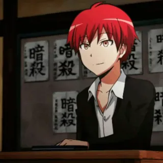 🎈 Karma Akabane Assassination Classroom Anime, Cabelo vermelho, Karma, Akabane, Assassination Classroom, Estudante, Sorrindo whatsapp sticker