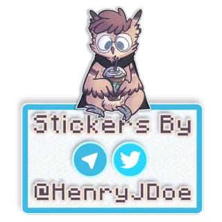 ℹ️ Stickers By @HenryJDoe стикер, сова, кофе, Telegram, Twitter, социальные сети, имя пользователя telegram sticker