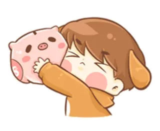 😚 cartoon, illustration, cute, kawaii, hug, pig, anime, chibi telegram sticker