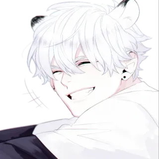 😁 anime, white hair, smiling, character, cute telegram sticker