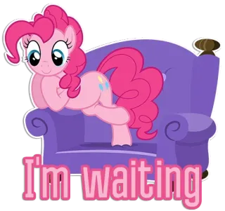 😙 Pinkie Pie My Little Pony I'm waiting Dibujo animado, Poni, Rosa, Esperando, Lindo, Animado, Personaje, Sofá telegram sticker