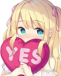 ❤️ YES Anime, Ragazza, Cuore, Sì, Carino, Bionda telegram sticker
