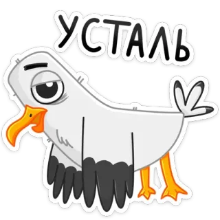 😩 Усталь seagull, bird, tired, cartoon, animal, exhausted, sleepy telegram sticker