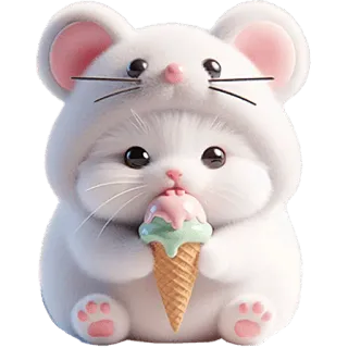 🍧 น่ารัก, สัตว์, หนู, ไอศกรีม, คาวาอิ, ปุย, การ์ตูน, ของหวาน whatsapp sticker