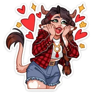 ⭐ телец, зодиак, девушка, сердечки, астрология, мило, рога, фэнтези telegram sticker
