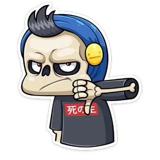 👎 死のTE kerangka, kartun, anime, jempol ke bawah, tidak suka, negatif, emoji whatsapp sticker