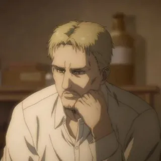 👾 Reiner Braun Attack on Titan アニメ, カートゥーン, 悲しい, 考えている, キャラクター, ポートレート whatsapp sticker