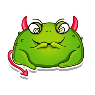 😈 カエル, 悪魔, 漫画, ステッカー, 動物, 緑, 角, 尻尾 telegram sticker