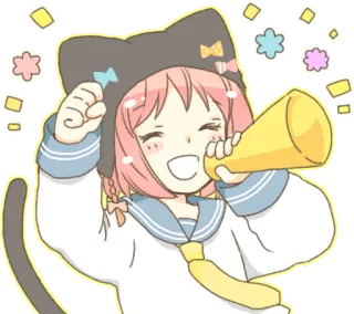 📣 Anime, Dessin animé, Mignon, Kawaii, Fille, Mégaphone, Encouragement telegram sticker