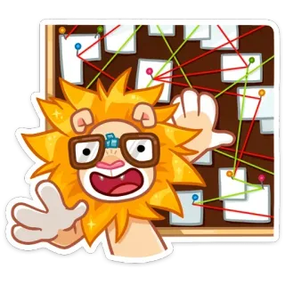 🤓 สิงโต, นักสืบ, บอร์ดเกม, แว่นตา, การสืบสวน, การ์ตูน, ตัวละคร, ปริศนา telegram sticker
