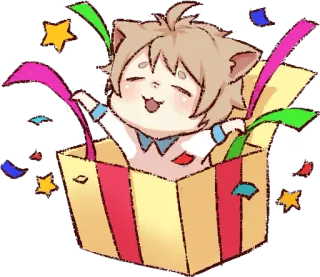 🎁 кот, аниме, каваий, милый, конфетти, счастливый, мультфильм, подарок, коробка telegram sticker