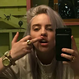 😜 Billie Eilish celebrity, singer, portrait, gesture, music telegram sticker