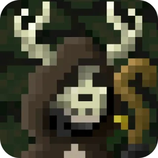 🍂 Pixel art, Figura incappucciata, Corna, Bastone, Occulto, Fantasy, Mistico telegram sticker