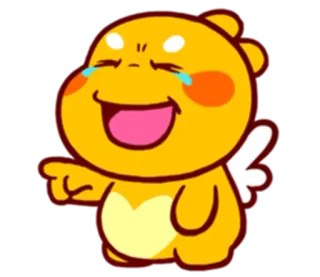 👆 만화, 귀여운, 노란색, 천사, 웃는, 가리키는 telegram sticker