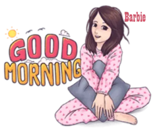 👋 GOOD MORNING доброе утро, мультфильм, девочка, подушка, солнце telegram sticker