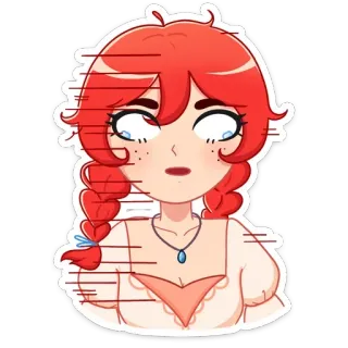 🤪 การ์ตูน, ผู้หญิง, ผู้หญิง, ผมแดง, กระ, อนิเมะ, น่ารัก, สติกเกอร์ whatsapp sticker