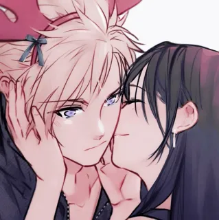 🥢 Cloud Strife Final Fantasy VII fan art, anime, final fantasy, video game, cloud strife, tifa lockhart, cute, couple telegram sticker
