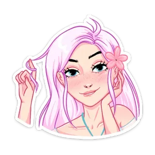 ☺️ девушка, женщина, розовые волосы, цветок, мультфильм, аниме telegram sticker
