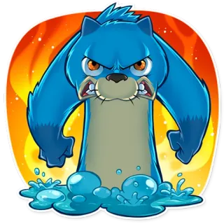 😡 Cartoon, Tier, Wütend, Blau, Wasser, Charakter, Frettchen telegram sticker