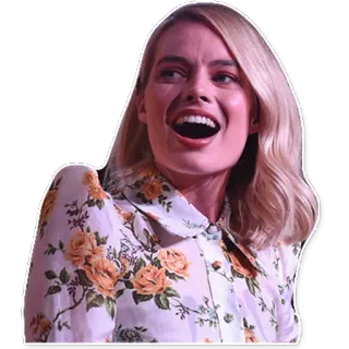 😵 Margot Robbie actrice, blonde, femme, portrait, célébrité, blouse, floral whatsapp sticker