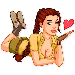😘 Lara Croft Tomb Raider женщина, приключение, исследователь, сердце, мультфильм telegram sticker