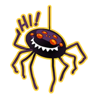 👋 HI! araignée, dessin animé, salutation, amical, Halloween telegram sticker