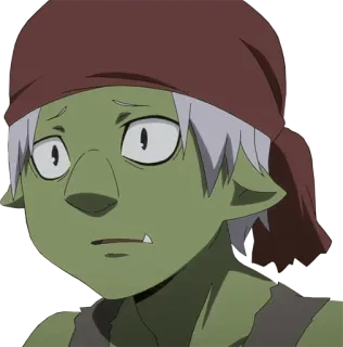 😟 Anime, Gobelin, Personnage, Peau verte, Bandana, Inquiet telegram sticker